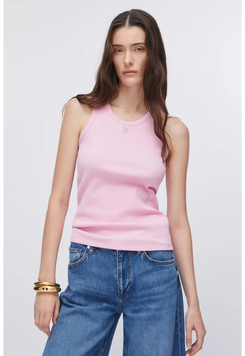 Top slim fit striat, Roz pastel deschis