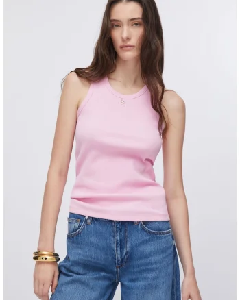 Top slim fit striat, Roz pastel deschis