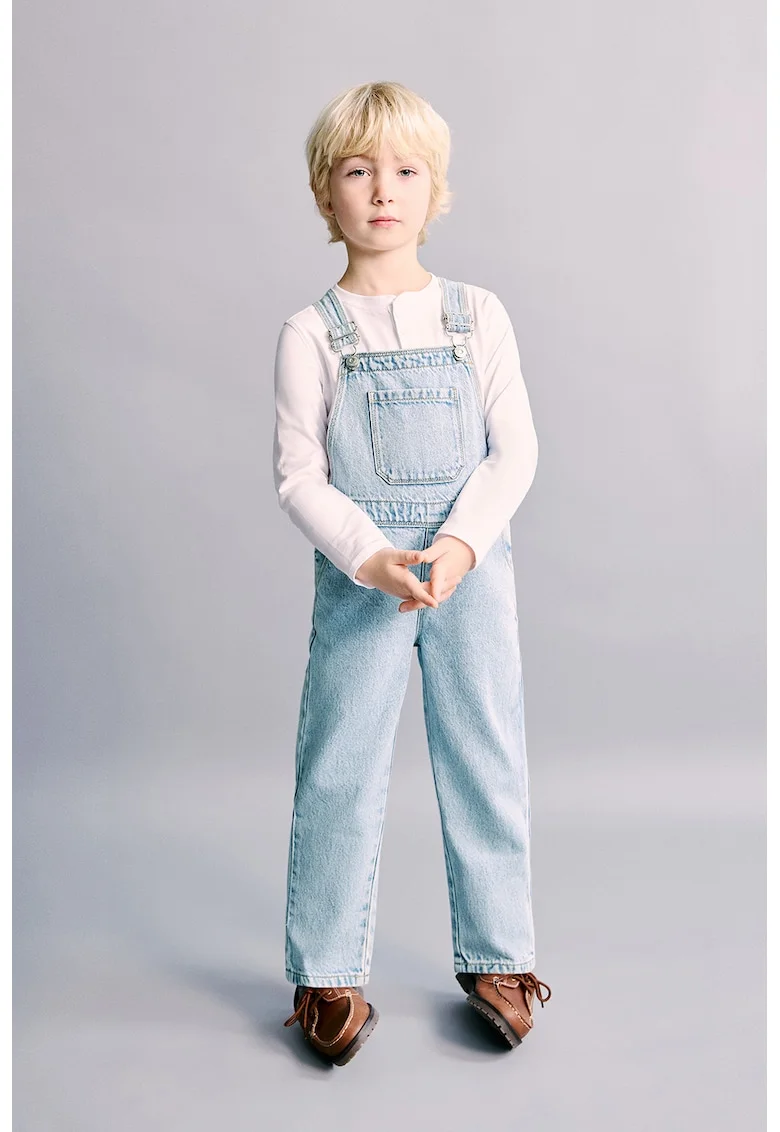 Salopeta din denim cu buzunare aplicate, Albastru glaciar