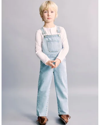 Salopeta din denim cu buzunare aplicate, Albastru glaciar