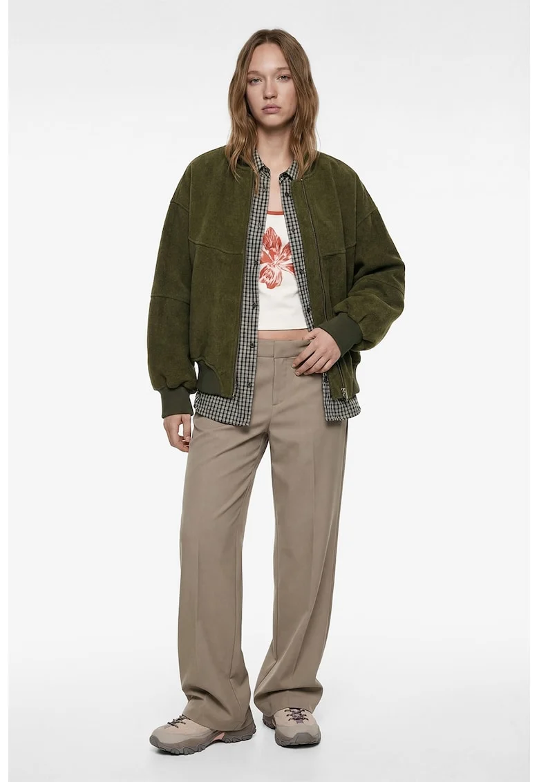 Jacheta bomber supradimensionata din amestec de lana, Verde inchis