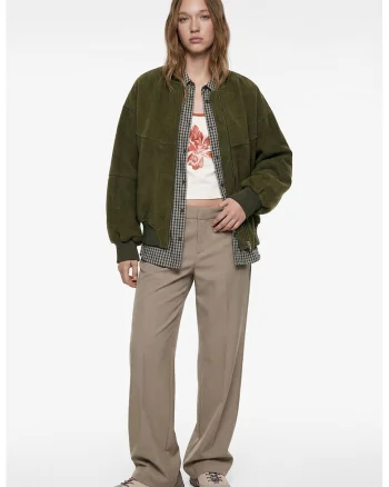 Jacheta bomber supradimensionata din amestec de lana, Verde inchis