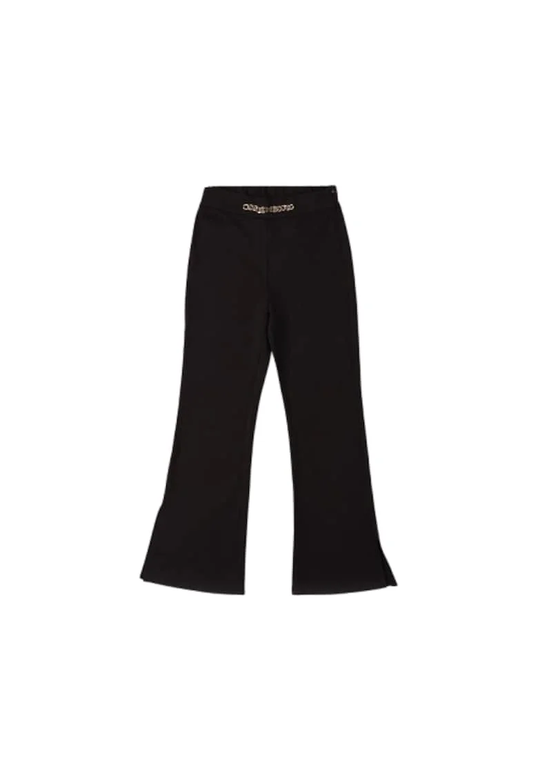 Pantaloni eleganti fete  din Punto Milano Croiala evazata talie elastica cu detaliu lant si slituri laterale