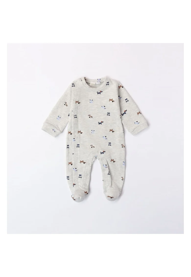 Salopeta lunga cu imprimeu pentru bebe baiat,  4.7182, Gri, Gri/Albastru