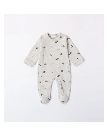 Salopeta lunga cu imprimeu pentru bebe baiat,  4.7182, Gri, Gri/Albastru