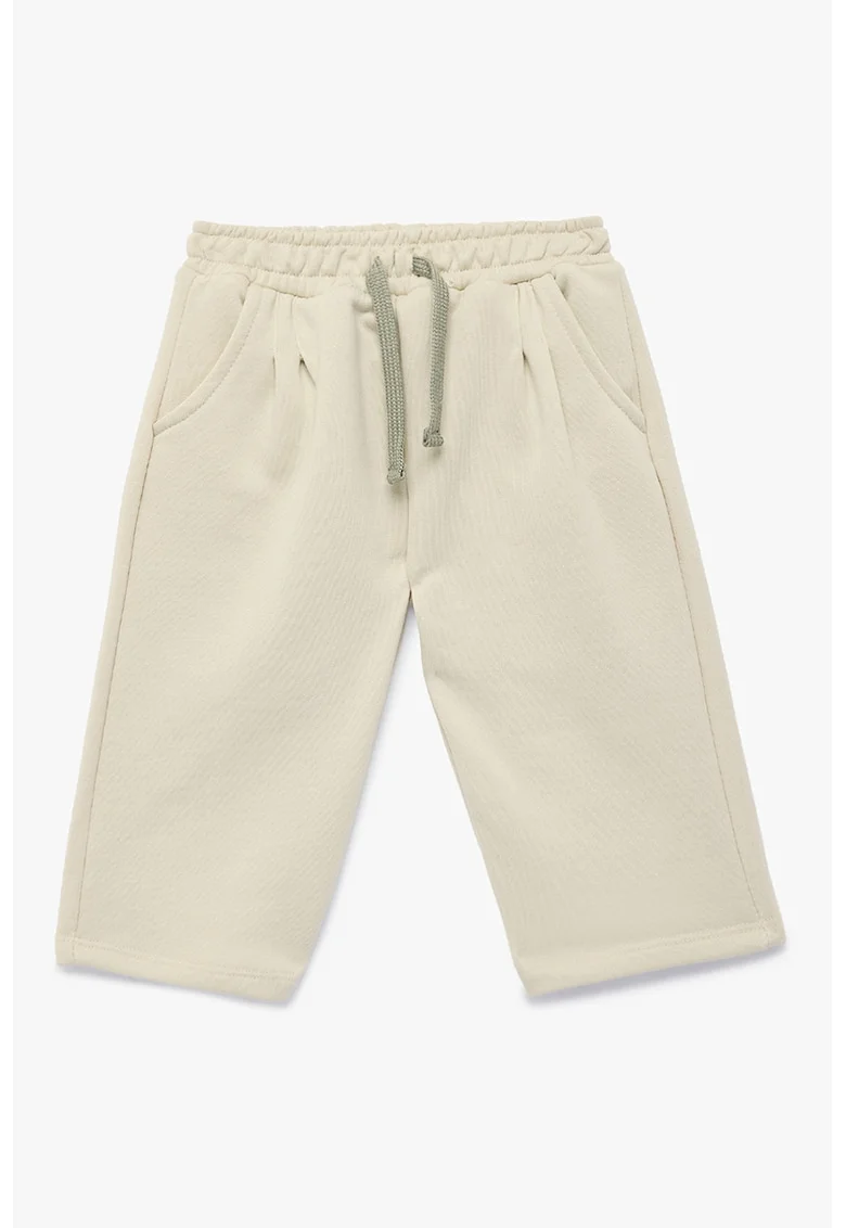 Bermudas din amestec de bumbac cu snur, Bej