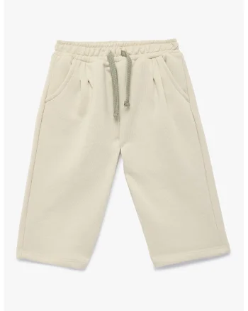 Bermudas din amestec de bumbac cu snur, Bej