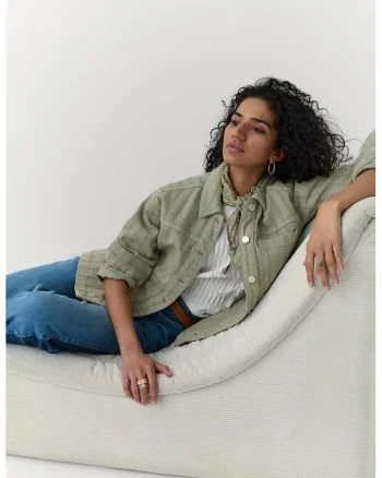 Jacheta din denim cu buzunar aplicat, Verde deschis