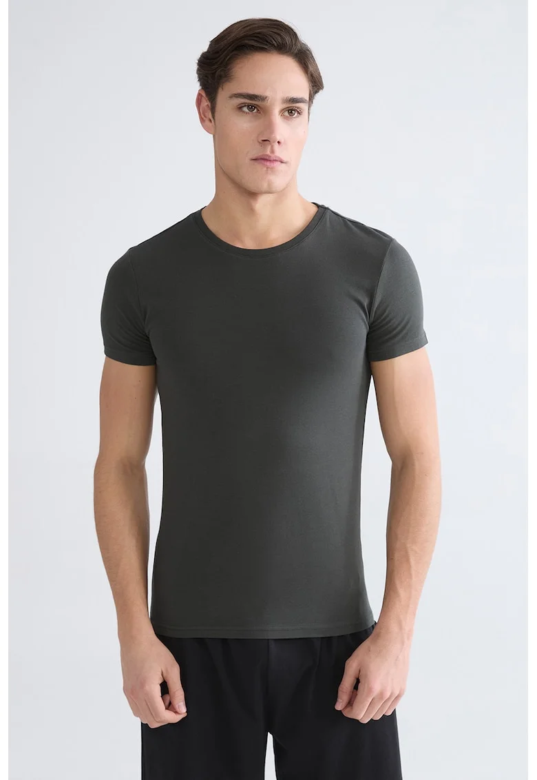 Tricou uni slim fit, Gri inchis