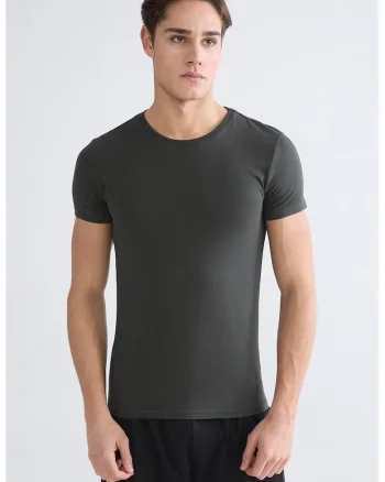 Tricou uni slim fit, Gri inchis