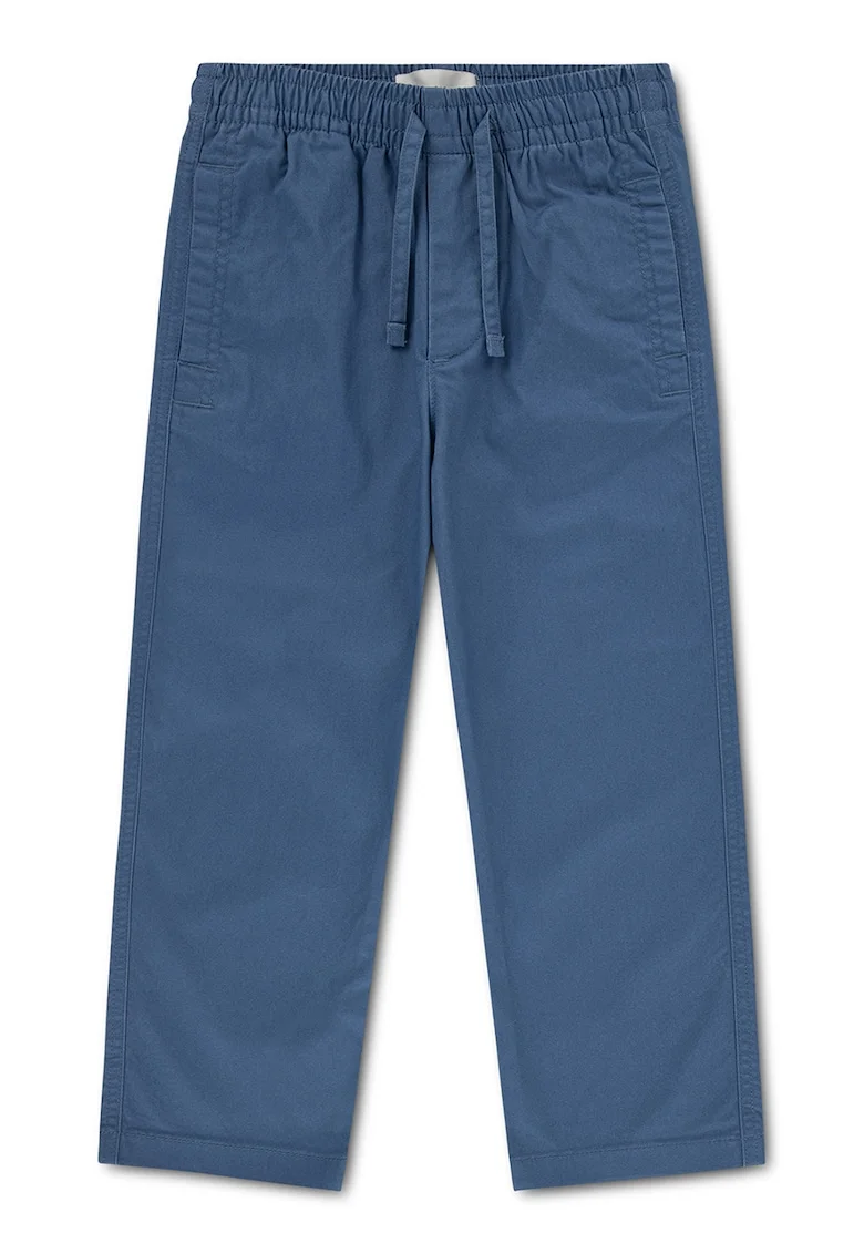 Pantaloni drepti din amestec de bumbac cu talie ajustabila, Albastru inchis