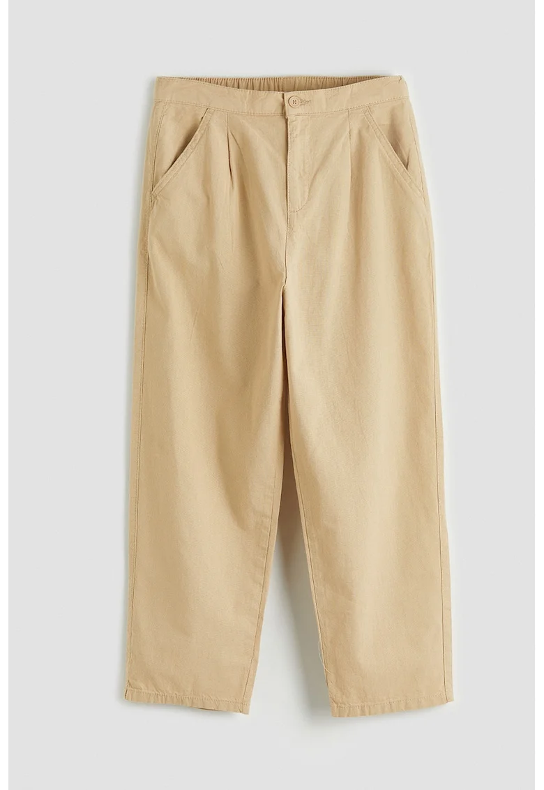 Pantaloni din amestec de bumbac cu banda elastica pe partea din spate, Maro deschis