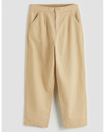 Pantaloni din amestec de bumbac cu banda elastica pe partea din spate, Maro deschis