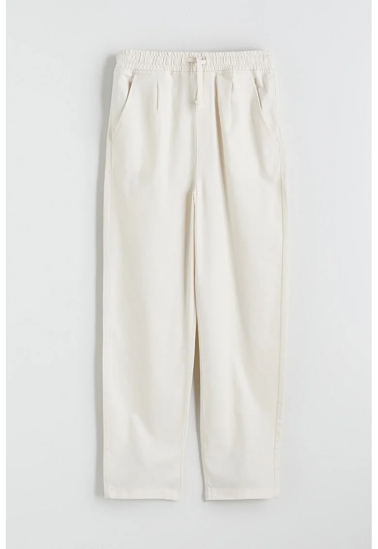 Pantaloni de bumbac cu snur in talie, Crem