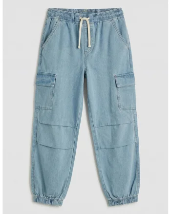 Blugi cargo baggy din amestec de lyocell, Albastru deschis