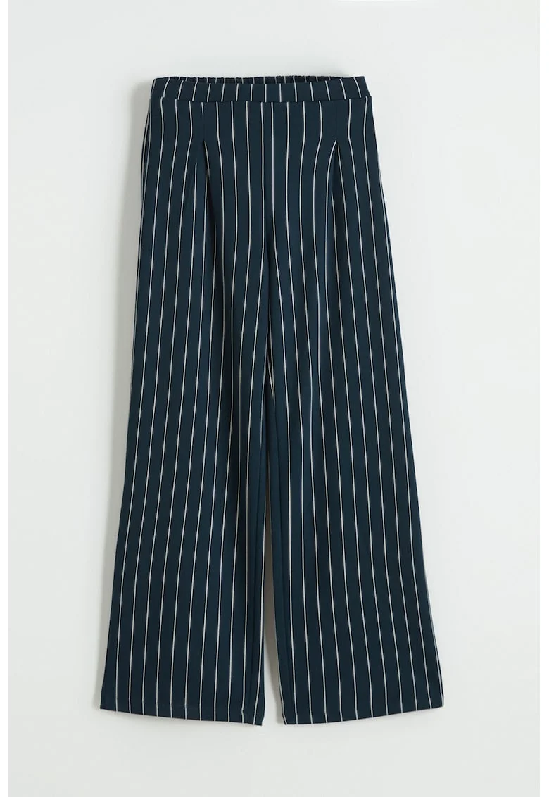 Pantaloni cu croiala ampla si snur, Alb/Bleumarin