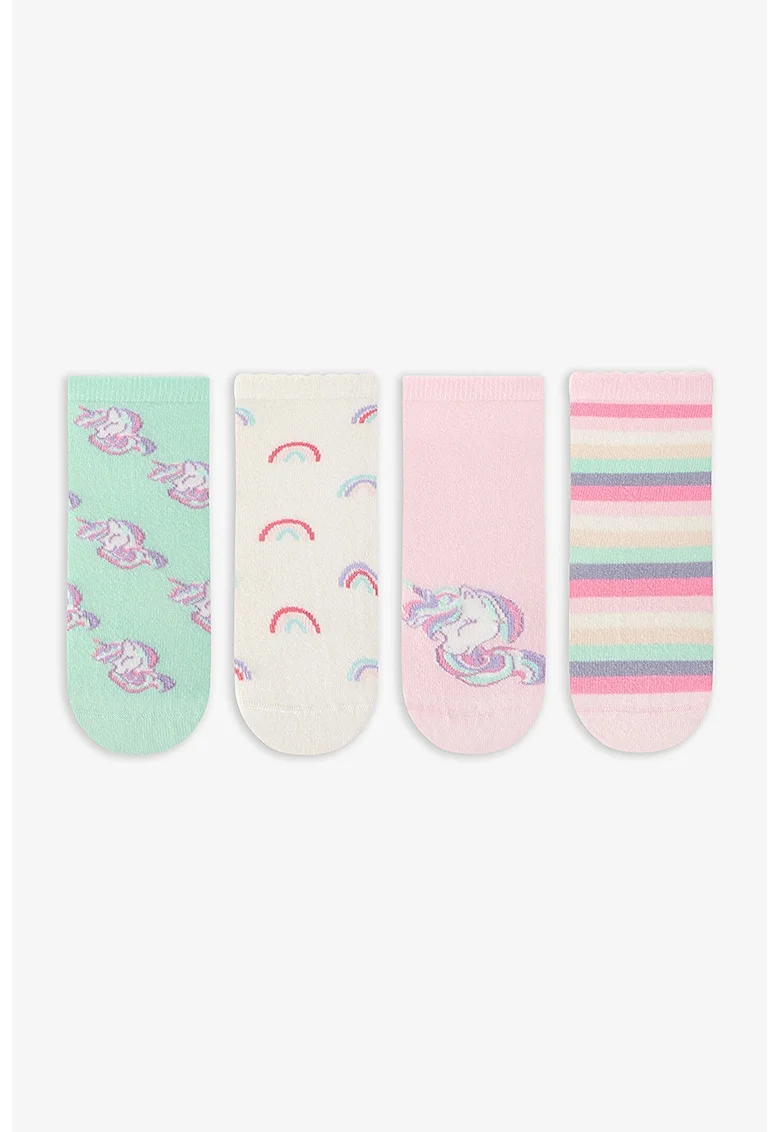 Set de sosete din bumbac cu model - 4 perechi, Roz pastel/Mint