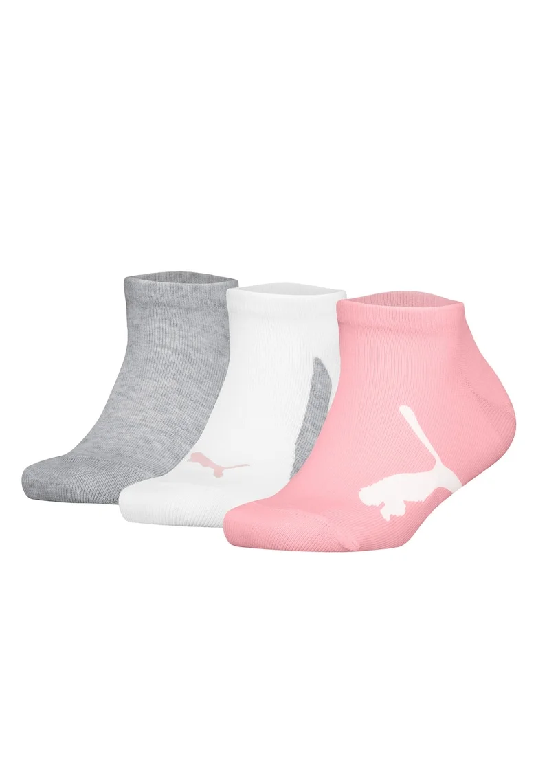 Set de sosete unisex cu imprimeu logo - 3 perechi, Alb/Gri/Roz