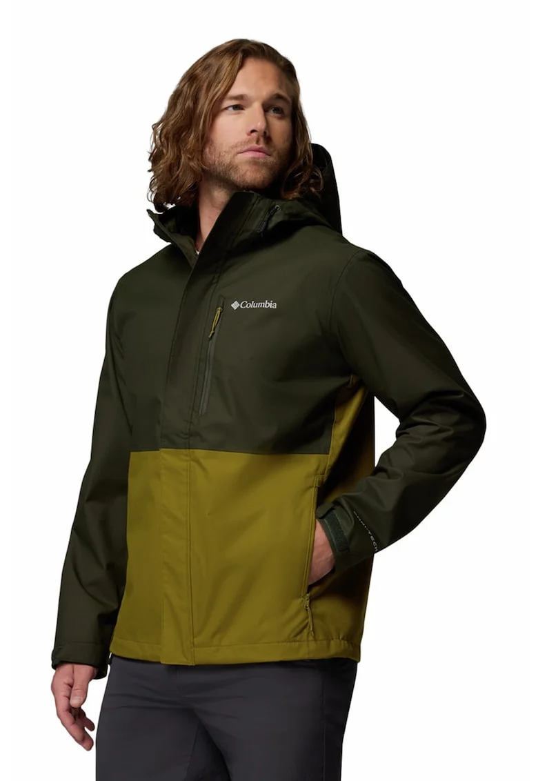 Jacheta cu model colorblock si gluga pentru drumetii Hikebound II, Verde masliniu/Kaki inchis