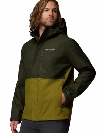Jacheta cu model colorblock si gluga pentru drumetii Hikebound II, Verde masliniu/Kaki inchis
