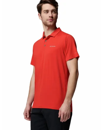 Tricou polo pentru trekking Tech Trail, Portocaliu mandarina