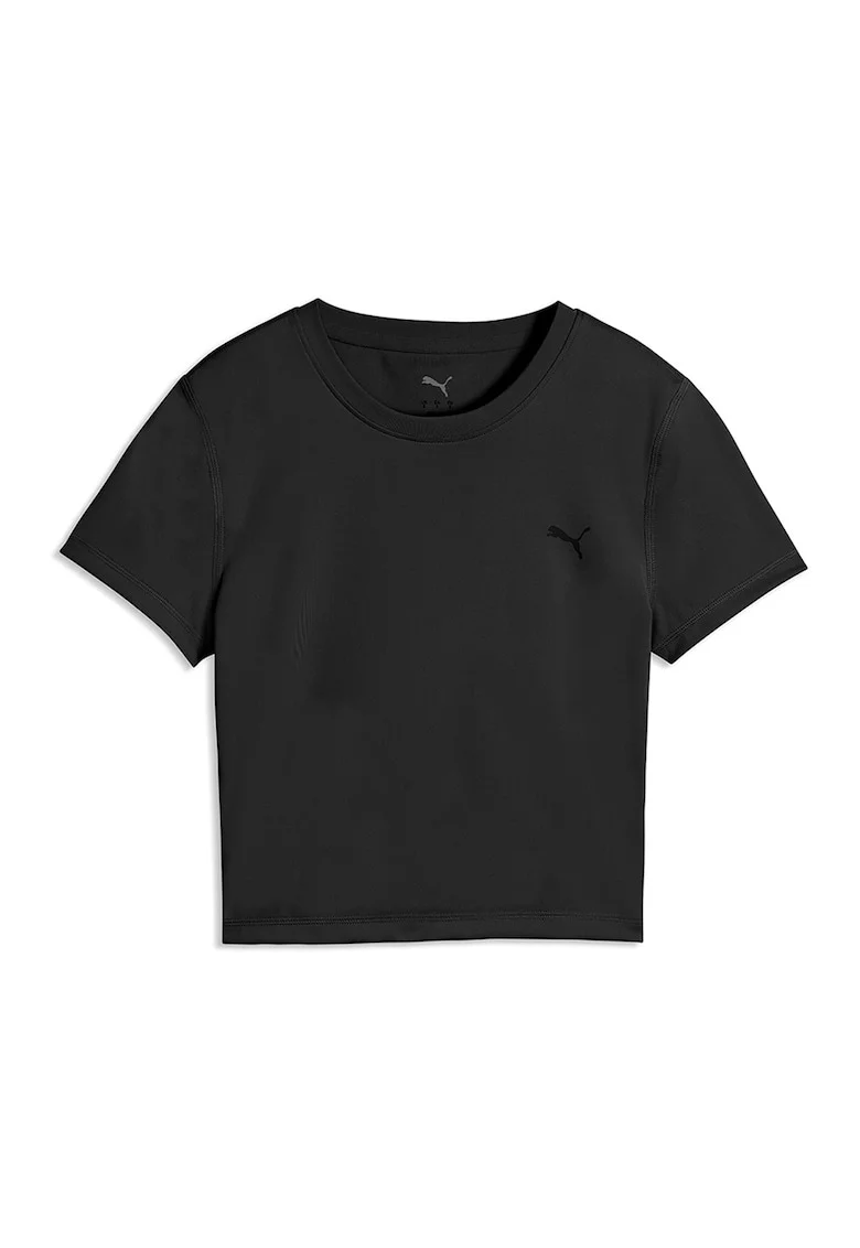 Tricou crop cu benzi logo pentru fitness Strong Cross, Negru