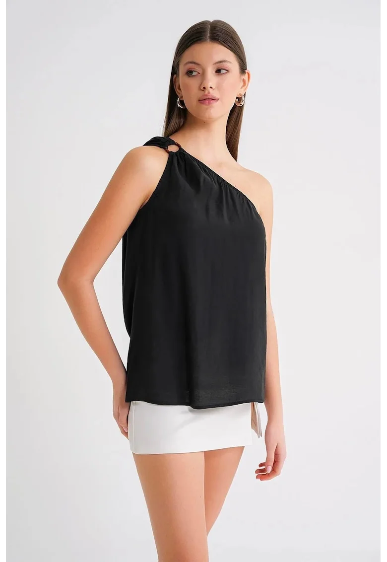 Top  asimetric, negru, textil, Negru