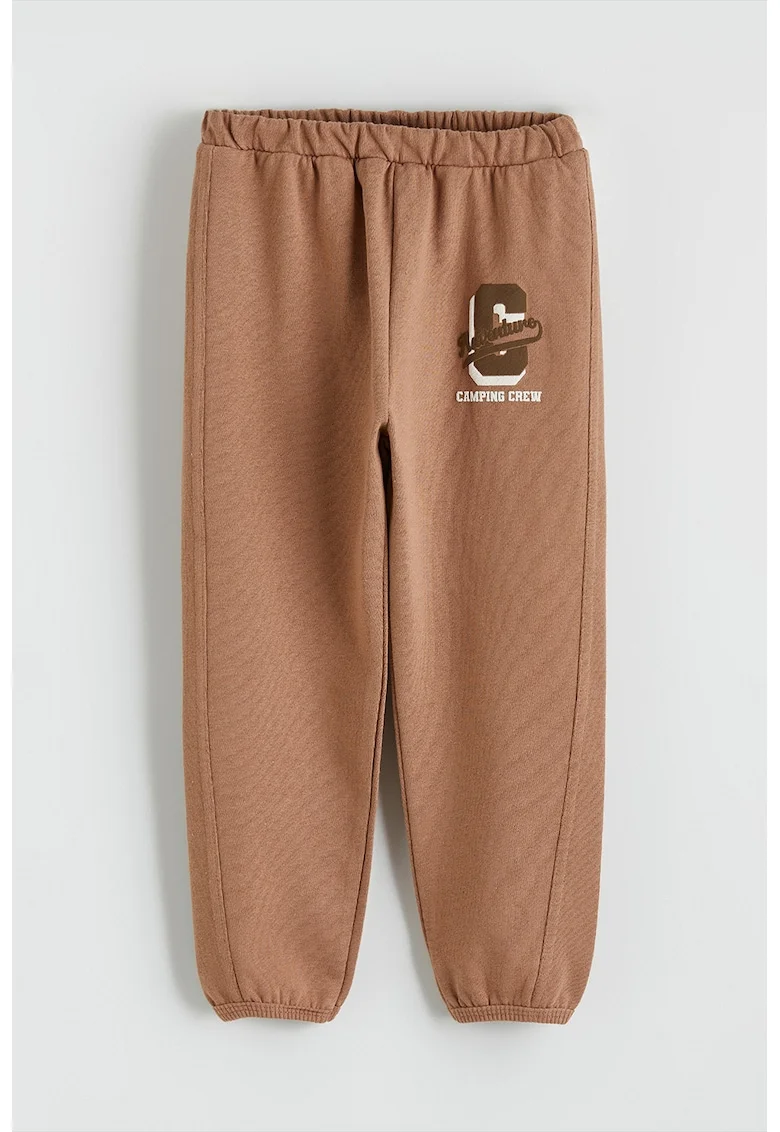 Pantaloni de trening din bumbac cu imprimeu, Maro inchis/Maro deschis/Alb murdar