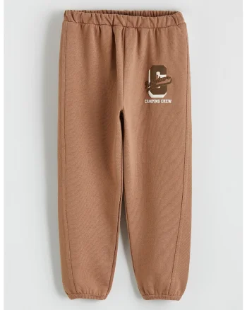 Pantaloni de trening din bumbac cu imprimeu, Maro inchis/Maro deschis/Alb murdar