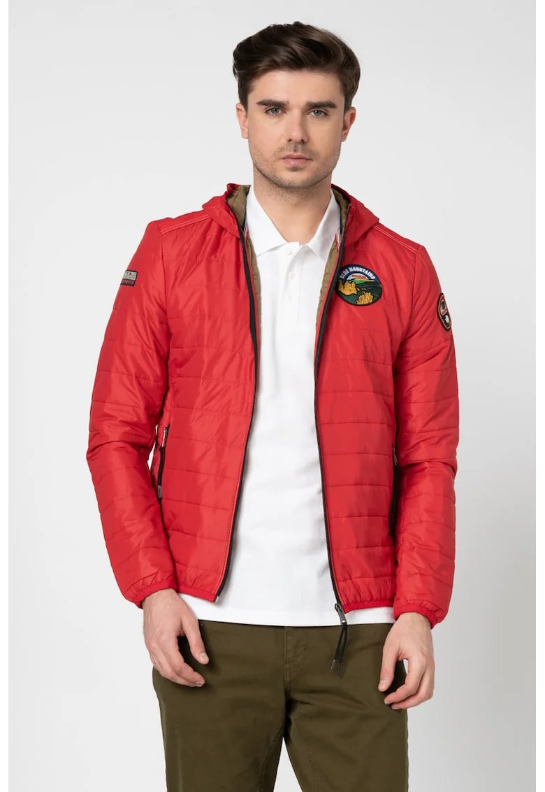 Jacheta slim fit cu imprimeu logo pe spate Aric Sum, Rosu