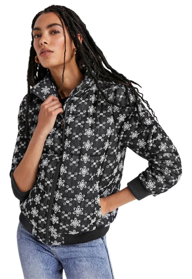 Jacheta cu model floral Quiana, Negru, Negru