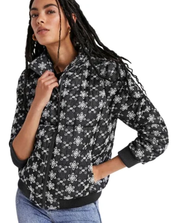 Jacheta cu model floral Quiana, Negru, Negru