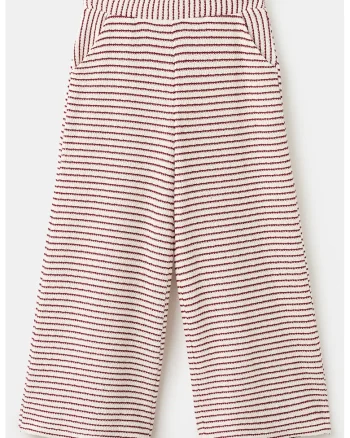 Pantaloni tricotati cu dungi, Rosu inchis/Crem