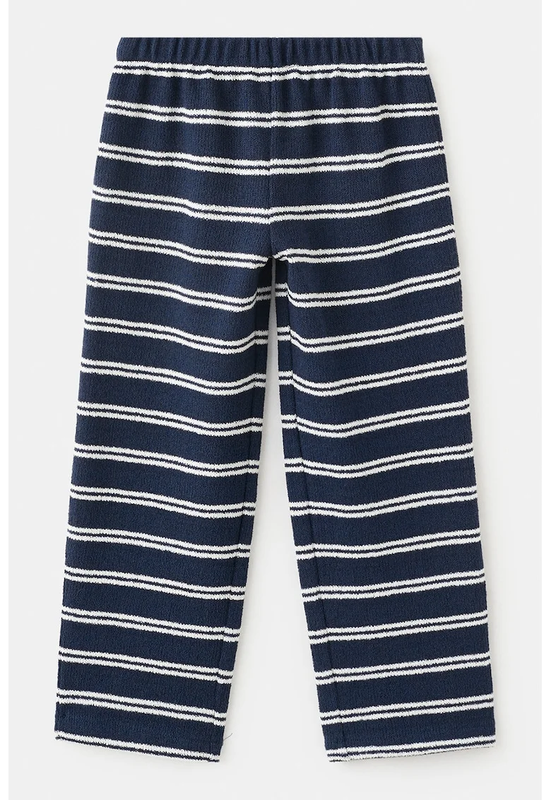 Pantaloni din amestec de bumbac cu dungi, Alb optic/Bleumarin