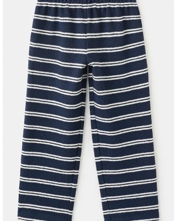 Pantaloni din amestec de bumbac cu dungi, Alb optic/Bleumarin