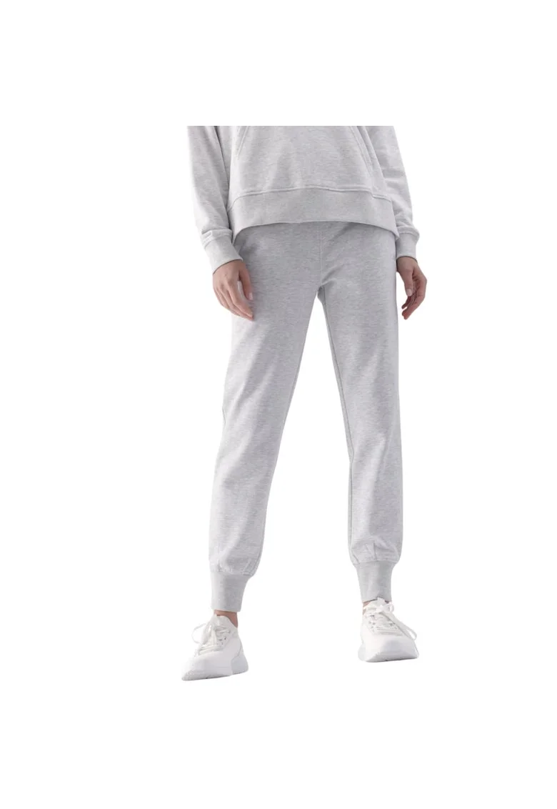 Pantaloni sport dama  F0946 gri deschis melanj, 2 buzunare, material moale