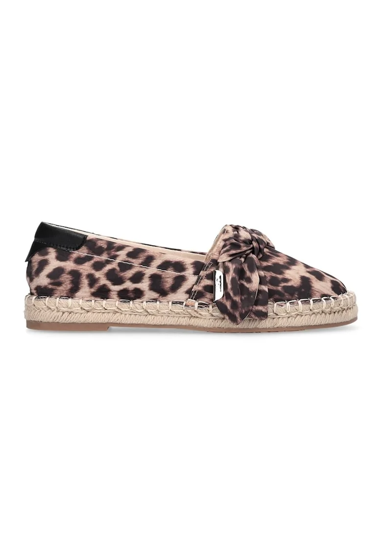 Espadrile cu animal print cu nod lateral, Rosu inchis/Bej deschis