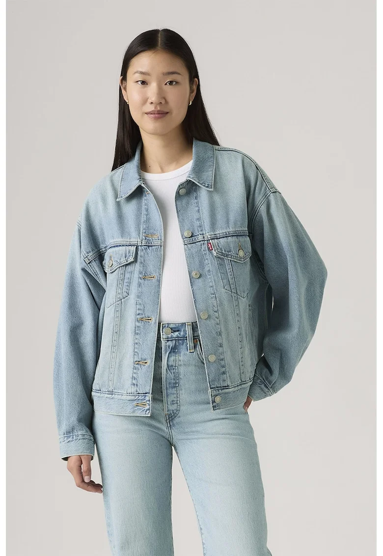 Jacheta relaxed fit din denim 90's Trucker, Albastru lavanda