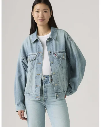 Jacheta relaxed fit din denim 90's Trucker, Albastru lavanda