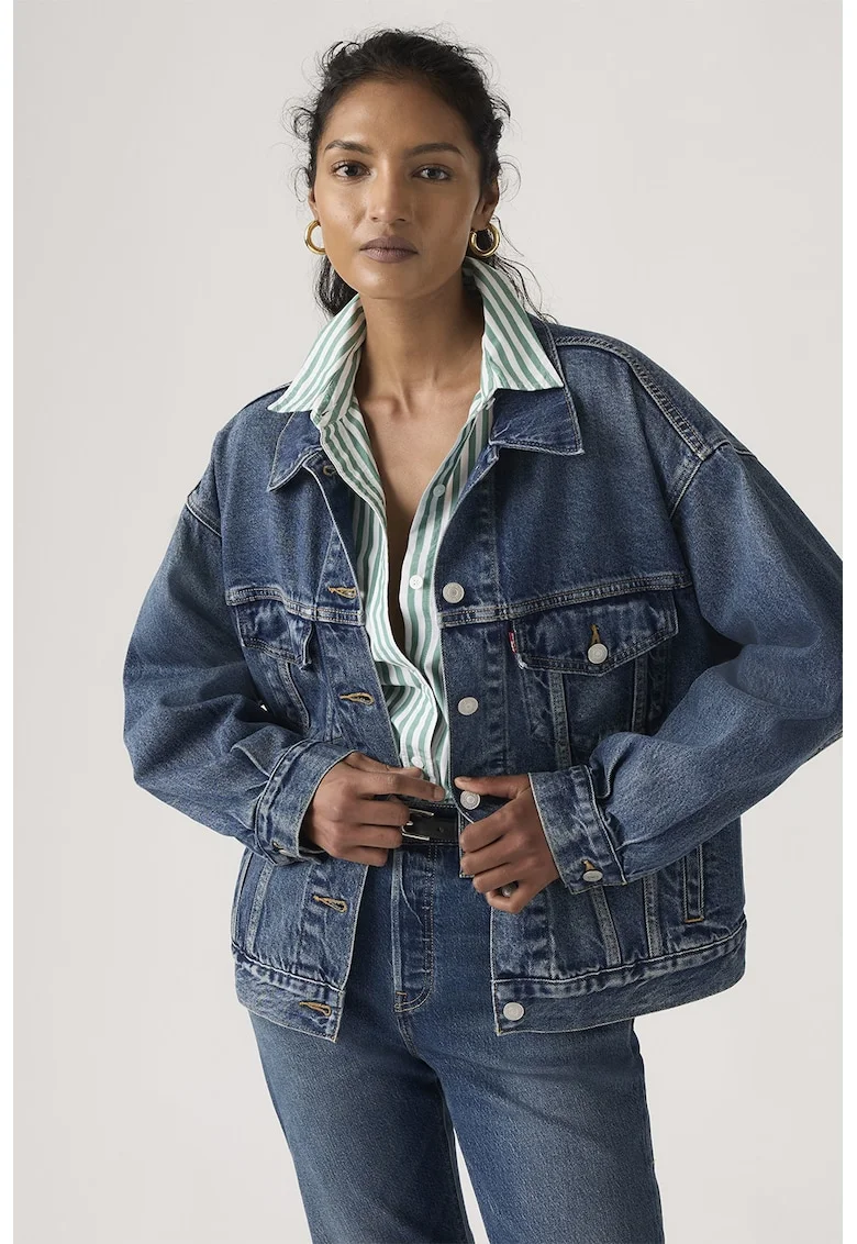 Jacheta relaxed fit din denim 90's Trucker, Albastru prafuit