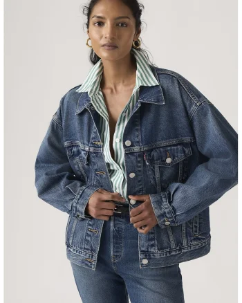 Jacheta relaxed fit din denim 90's Trucker, Albastru prafuit