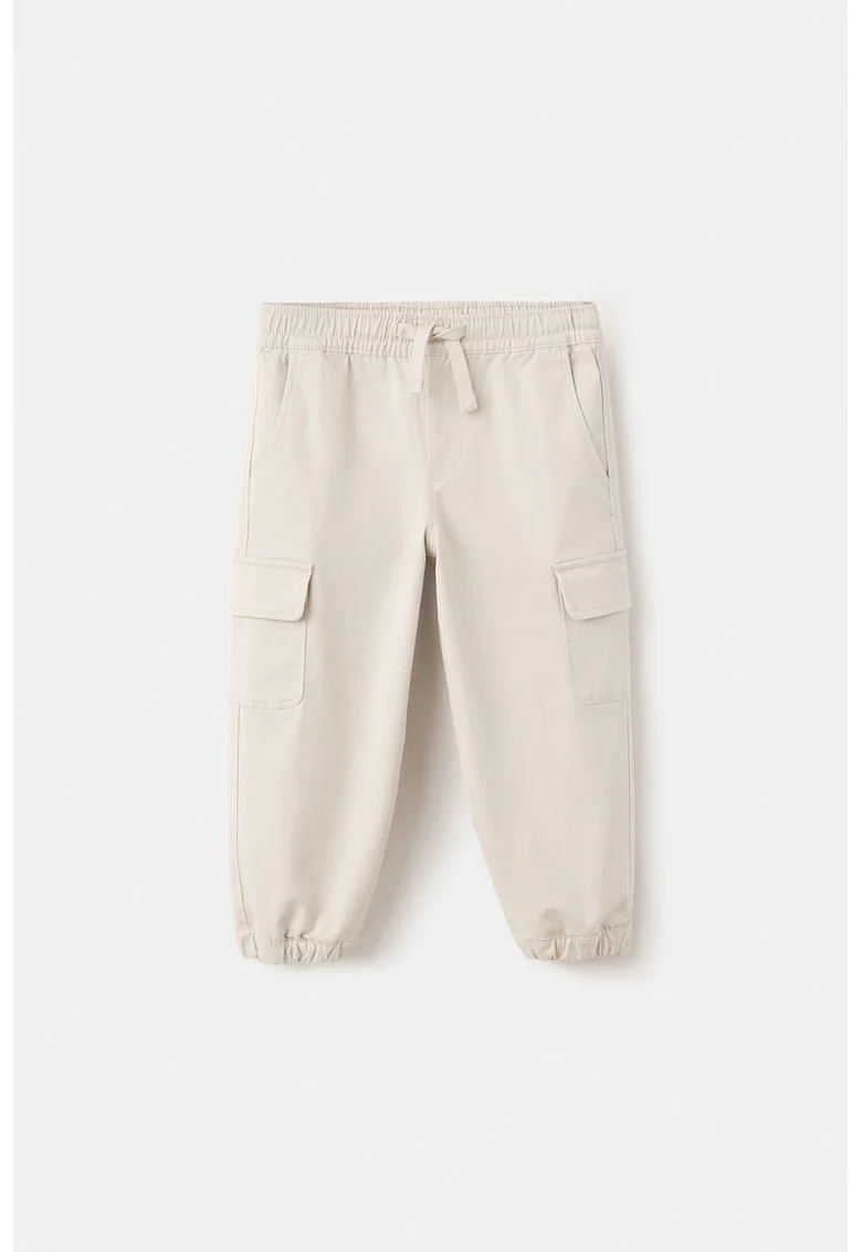 Pantaloni de trening cu buzunare cu clapa, Crem