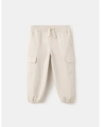 Pantaloni de trening cu buzunare cu clapa, Crem