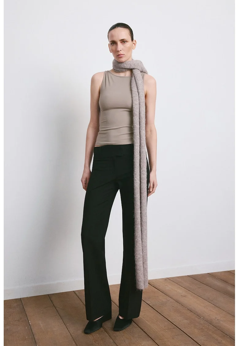Top cambrat cu model uni, Maro taupe