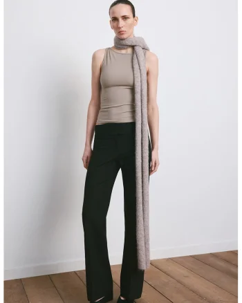 Top cambrat cu model uni, Maro taupe