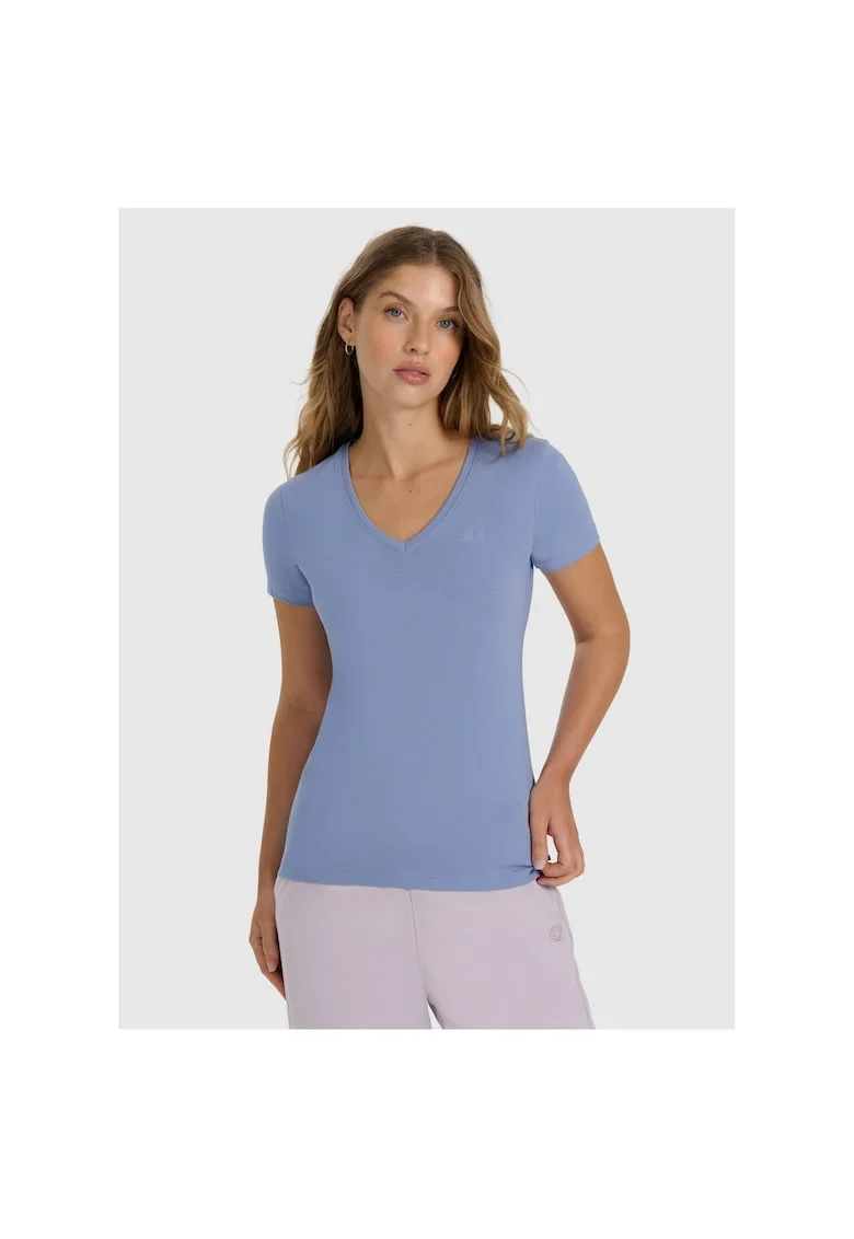 Tricou sport dama  slim, bumbac, albastru, pentru fitness,