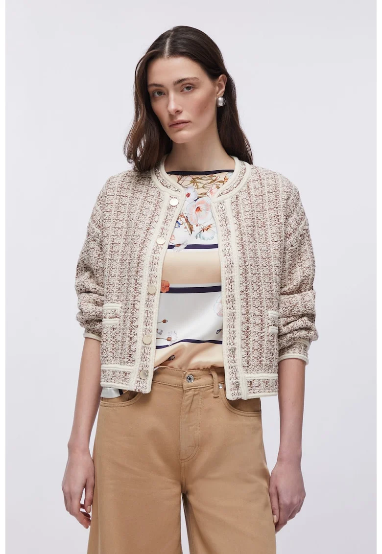 Jacheta crop cu nasturi contrastanti, Alb