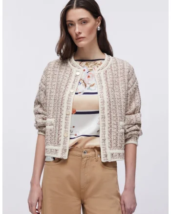 Jacheta crop cu nasturi contrastanti, Alb