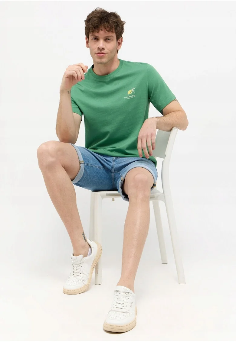 Tricou Barbati,  Austin, Regular Fit, Maneca Scurta, Decolteu Rotund, Cu Logo, Bumbac, Design Clasic, S INTL, Verde