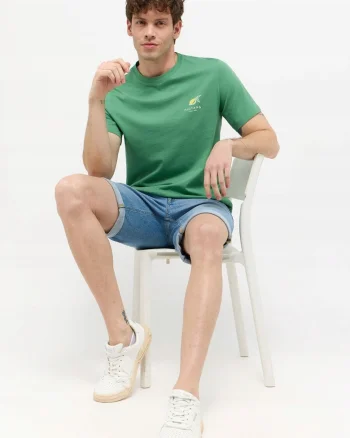 Tricou Barbati,  Austin, Regular Fit, Maneca Scurta, Decolteu Rotund, Cu Logo, Bumbac, Design Clasic, S INTL, Verde